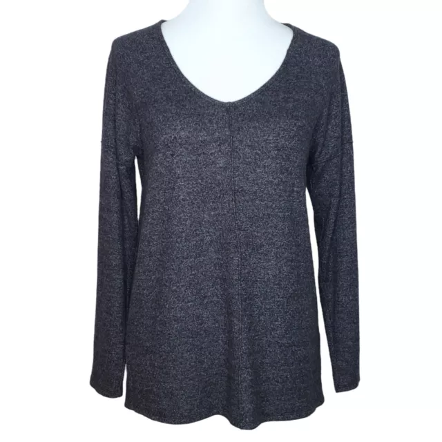 Caslon Womens Sweater Size XS V-Neck Long Sleeves Side Slit Dark Gray