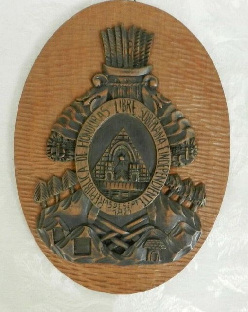 Hand Carved Wood Wall Hanging Sign Plaque Republica de Honduras 1821 15" H
