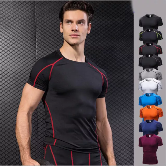 Mens Fitness Compression Base layer Gym Slim Tight Running Cool Dry Shirts Tops