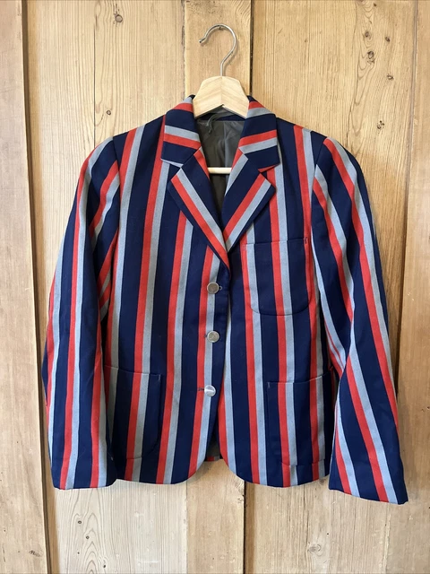 Blazer Scuola Grammer Vintage Grigio e Rosso Navy con Bottoni Oro