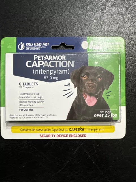 PetArmor Capaction Oral Flea Treatment for Dogs Over25 lbs 6 tablets. Exp 25