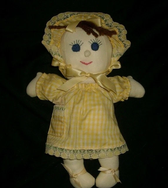10& VINTAGE BABY Girl Doll Hand Made Yellow Stuffed Animal Plush Toy