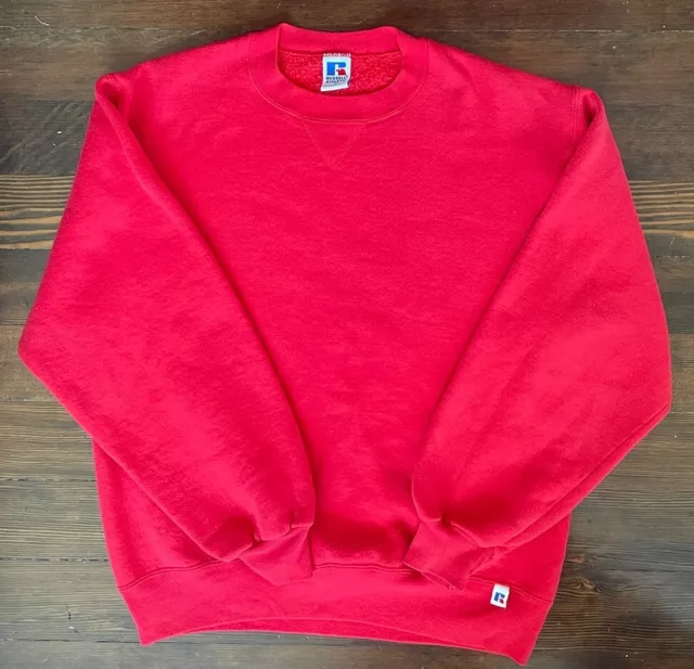 Vintage Russell Athletic Sweatshirt Medium Red USA MADE Crewneck Thick 90s