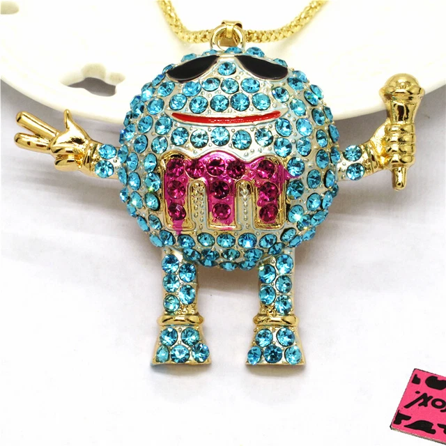 Betsey Johnson Blue Bling 3D Chocolate Mr. Crystal Pendant China Necklace
