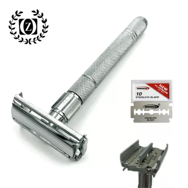 Wet Men's Shave Double Edge Butterfly Opening Safety Razor + 10 Shaving Blade