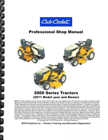 Cub Cadet 2000 Series Lawn Mower Tractors 2011 & Up SERVICE WORKSHOP MANUAL