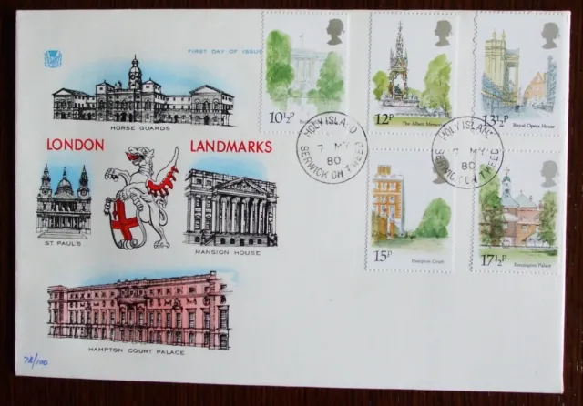 1980 Stuart GB First Day Cover with Holy Island CDS Postmark - London Landmarks