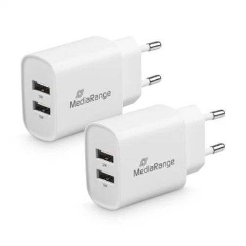 MediaRange 12W 2x USB A Ladeadapter weiB, 12 Watt NEW