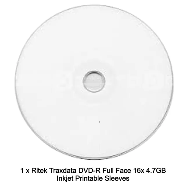 1 x Ritek Traxdata DVD-R Full Face  16x 4.7GB Inkjet Printable Discs in Sleeve