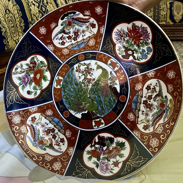 Grande Assiette Marocaine Vintage Taous (paons, Porcelaine, 36 Cm, Années 70/80)