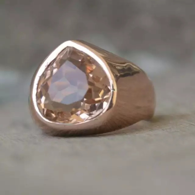 Heart Faceted Morganite Quartz Sterling Silver Rose Gold Plated Ring