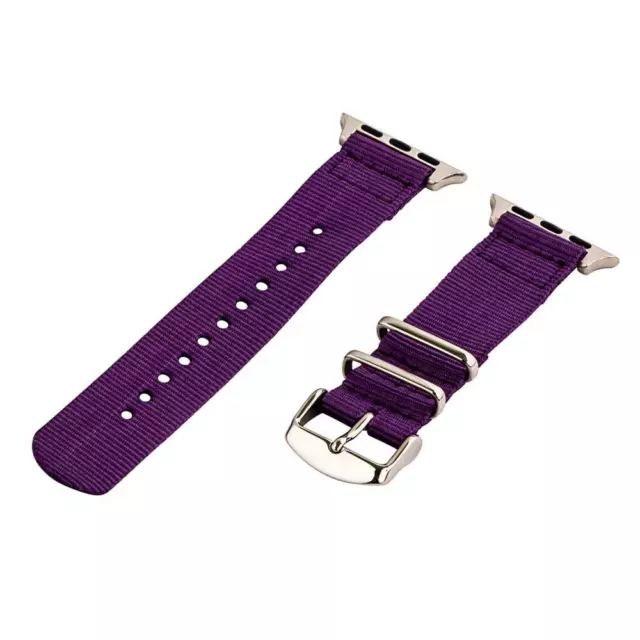 Purple - 2 Piece Classic SS Nylon Watch Band for 42mm Apple Watch