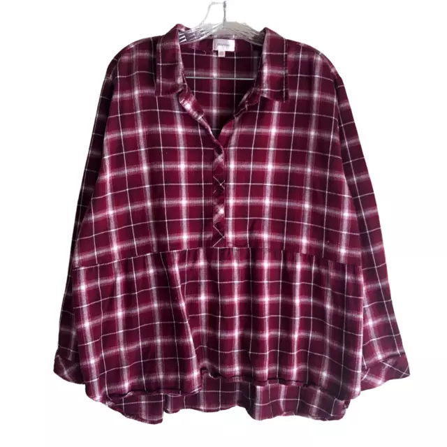 Dizzy Girl Women's Flannel Shirt Plus 2X Plaid 100% Cotton Long Sleeve Pullover