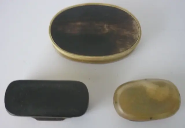 Antique Georgian Victorian Pressed Horn Snuff Boxes X 3 3