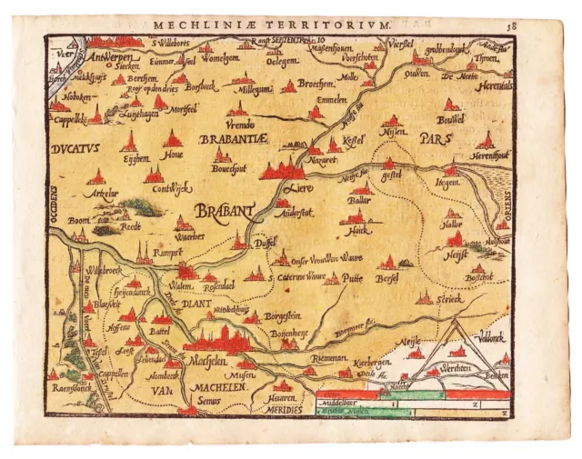 Mechelen Lier Anvers Belgique Map Carte Woodcut Heyns Ortelius 1598