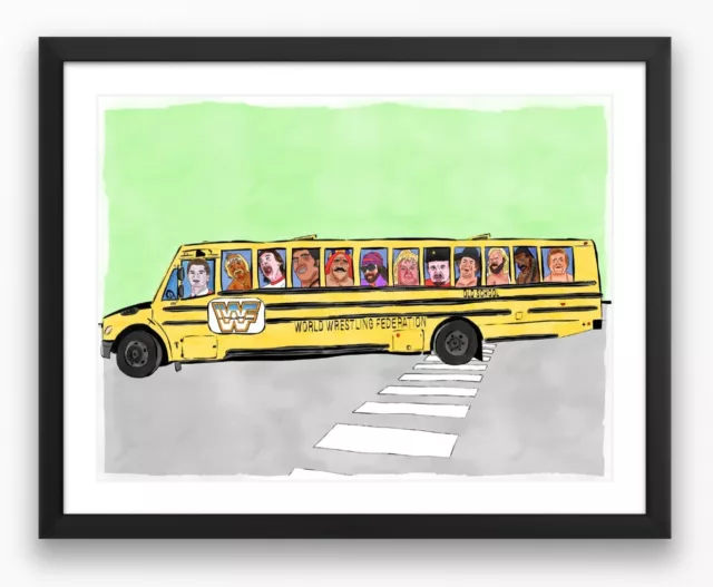 WWE Old School Bus Wall Print (A3) - WWE Wrestlemania, Hall of Fame, Old School