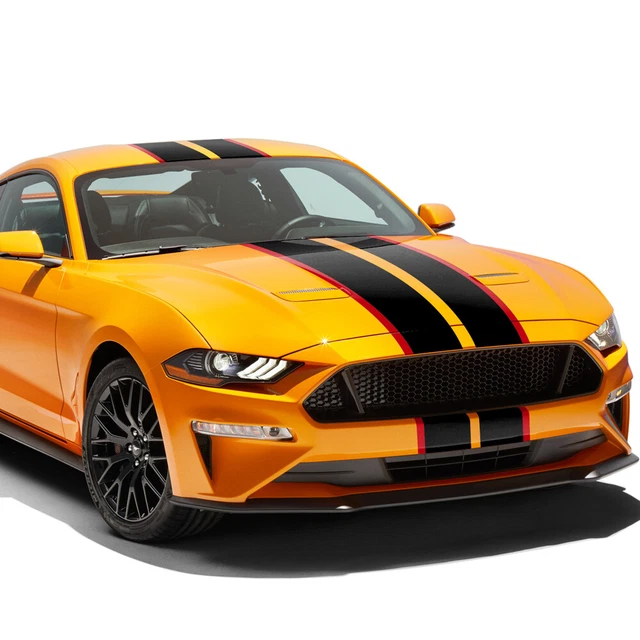 BLACK-RED Car Front to Rear Racing Stripes Decal Kit Stickers for Ford Mustang