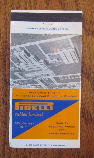 Pirelli Tires Matchbook Cover: St-Jean, Quebec Empty Matchcover -D2