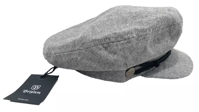 BRIXTON FIDDLER FISHERMAN Cap Gray chambray linen hat Medium NEW $26.99 ...