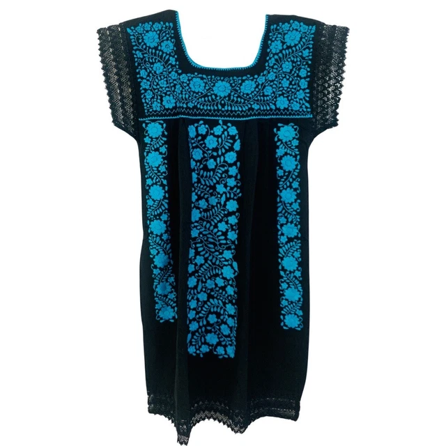 Handmade Mexican dress with lace | Multicolor and Solid Embroidery | Med/Large
