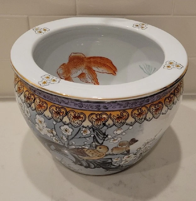 VTG ASIAN PORCELAIN Koi Fish Bowl Planter Chinoiserie Jardiniere