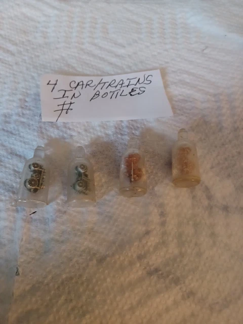 Vintage Gumball/Vending Cars And/Or Train Charms/Toys In Bottles Lot Of 4