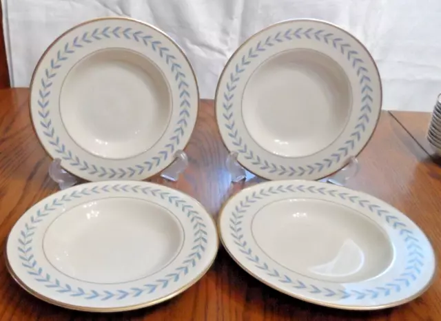 (4) Syracuse Old Ivory China Sherwood "Blue Laurel"  Soup Salad Bowls 8.5" USA