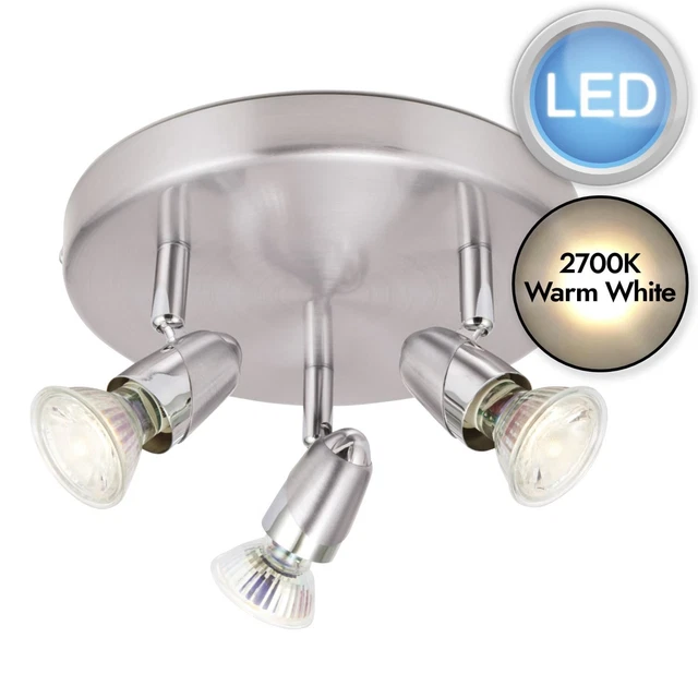 Gebürstetes Chrom 3-Wege LED Deckenleuchte Küche Strahler Rund Kugel Design