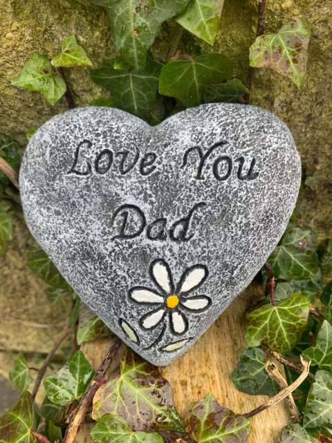 Love You Dad ,Stone, Heart,Memorial ,Plaque, Concrete, Ornament, Grave