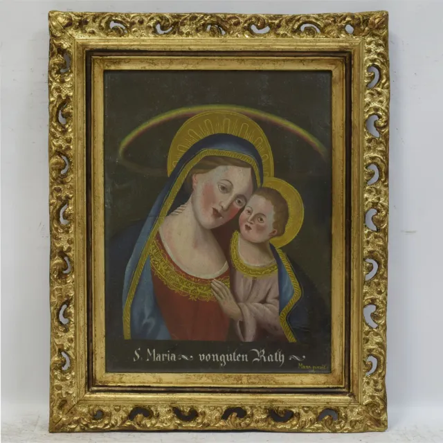 1854 Quadro Antico Dipinto Olio Madonna con Gesù bambino 63 x 53 cm