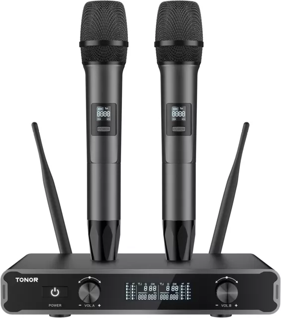 TONOR Wireless Microphones Cordless Dual Handheld Dynamic Karaoke Singing Mic