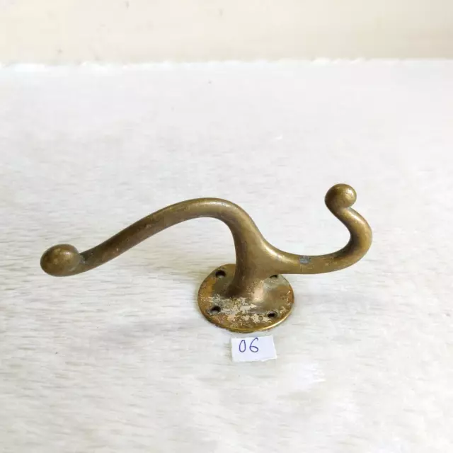 19c Vintage Rare Victorian Brass Wall Hooks Hanger Rich Patina Decorative 6