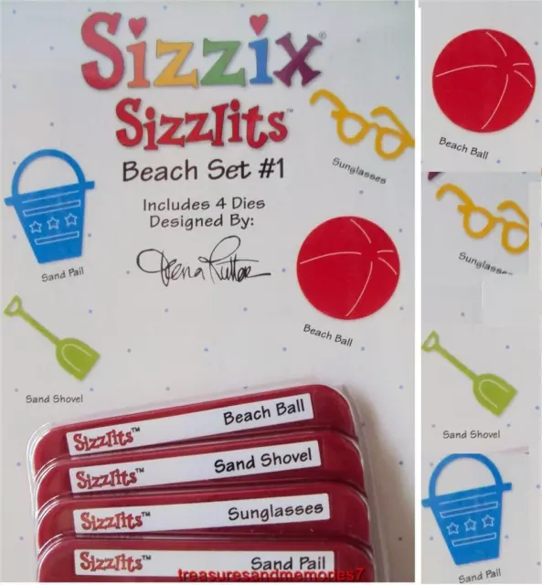 Sizzix Sizzlits BEACH SET #1 4 Dies BALL SUNGLASSES PAIL & SHOVEL RETIRED HTF