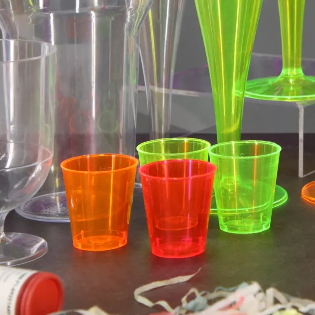 36 x Neon Shot Glasses Plastic Marked 3cl 30ml Bright Colour Jelly Disposable 2
