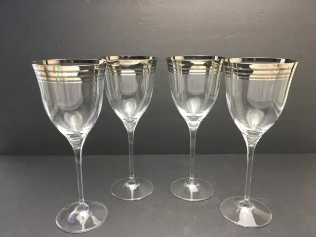 (4) Da Vinci Italian Crystal Wine Glasses Silver Rim & Accent Stripes Beautiful