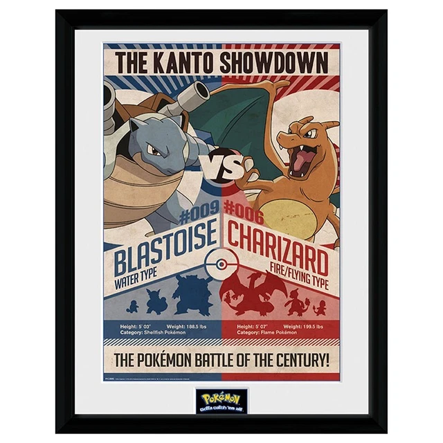 Pokemon Quadretto Framed Print Red V Blue Blastoise Charizard (30.5 x 40.6cm)
