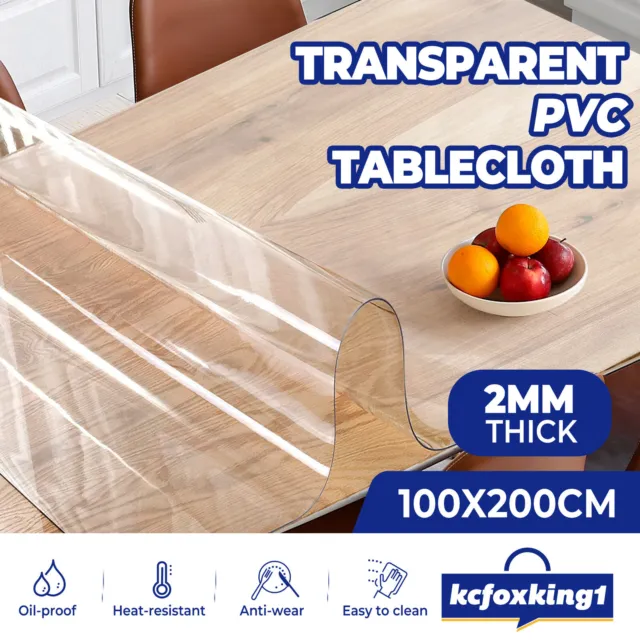 2MM Clear Tablecloth Waterproof PVC Dining Table Cover Desk Protector 100x200cm