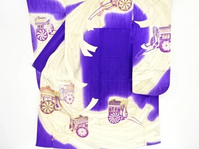 98622# Japanese Kimono / Antique Furisode / Embroidery / Carriage & Noshi Pa