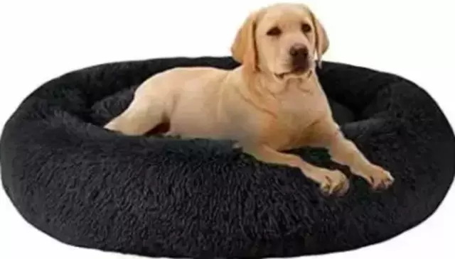 Round Fluffy Donut Black Pet Bed Is Perfect for Dog's & Puppies