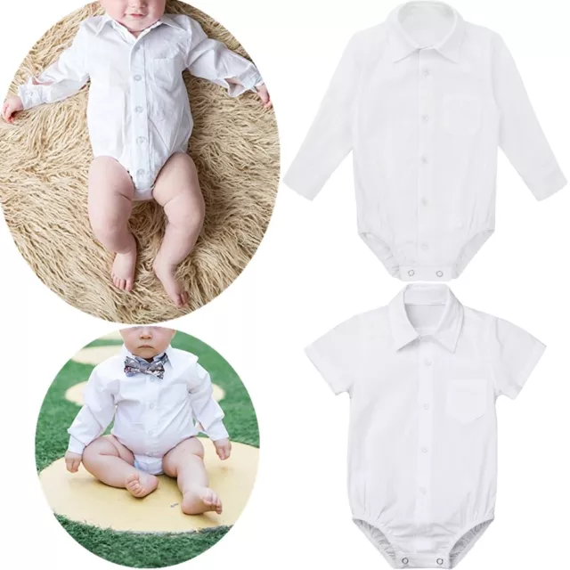 Baby Boys Formal Dress Shirts Gentleman Romper Bodysuit Wedding Party Outfits