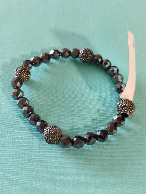 FAS Sterling Silver 925 Hematite And Marcasite Stretch Bracelet Az 7.5