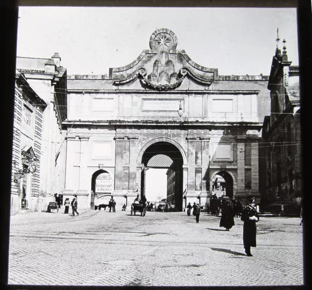 Glas Magic Laterne Rutsche PORTA DEL POPOLO C1900 ITALIEN. ROM. FOTO.