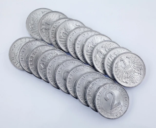 1957 Austria 2 Groschen Coin Lot (20 coins) All in Unc-BU Condition! KM# 2876