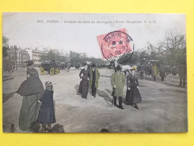 cpa PARIS de 1906 Avenue du BOIS de BOULOGNE Porte Dauphine BELLE ANIMATION