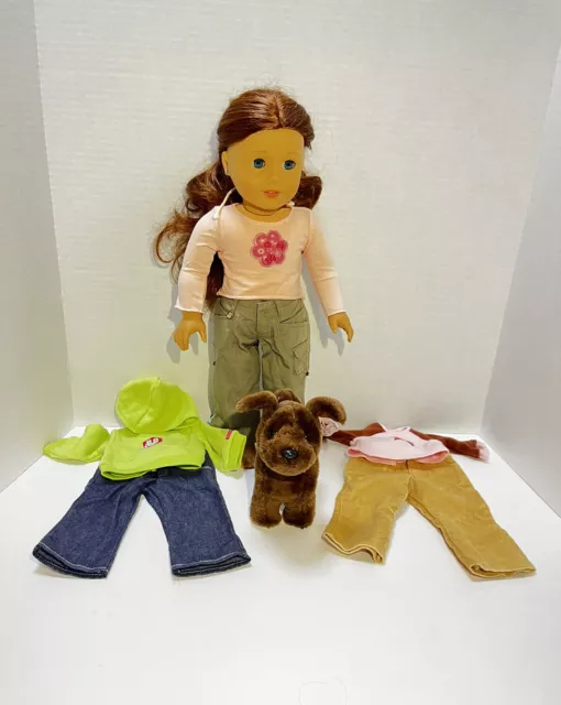 American Girl Saige 18” Doll 2013 Girl of the Year W/ Dog And 3 Outfits