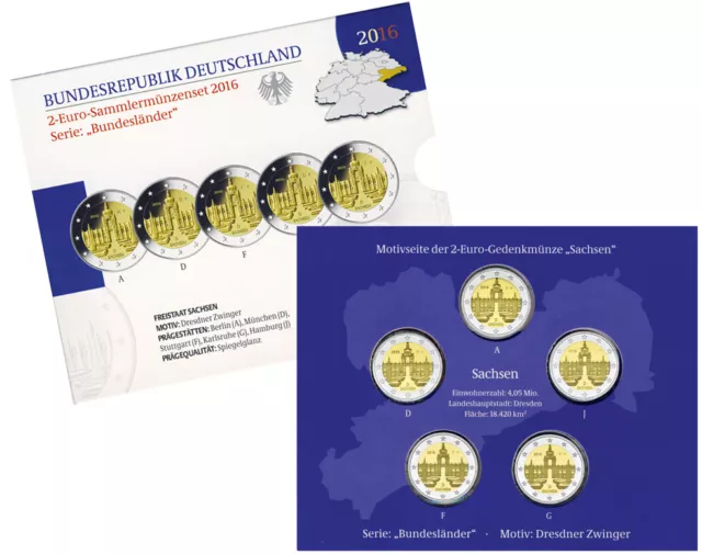 Brd 2 Euro Sachsen - Dresdner Zwinger 2016 Satz Adfgj Pp Im Originalblister