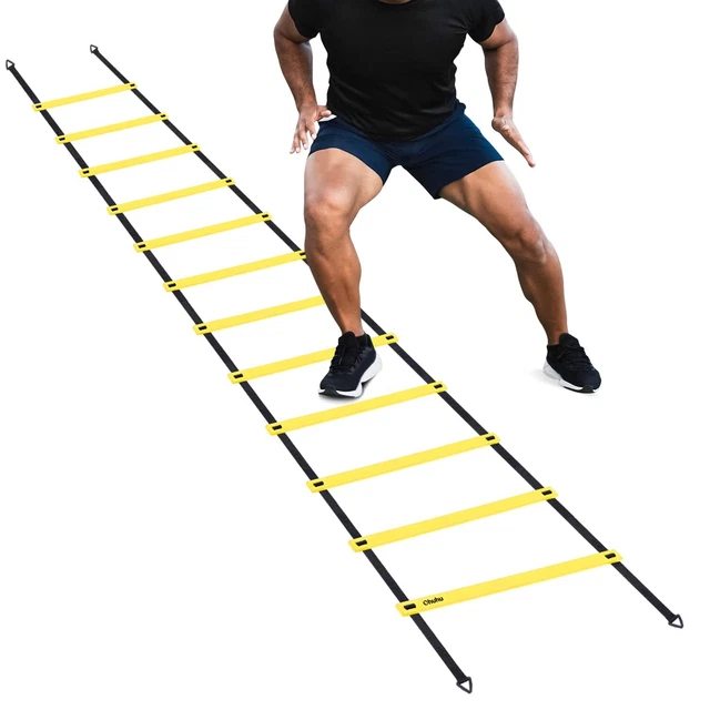 Ladder Speed Training Equipment 12 Rung Training Ladder with Carry Bag Yellow
