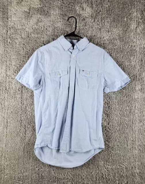 Tommy Hilfiger Custom Fit Button-Down Men’s Shirt Blue Size S Short Sleeve