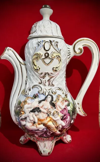 Sensational Vintage large Capodimonte Italy Porcelain Tea/Coffee Pot