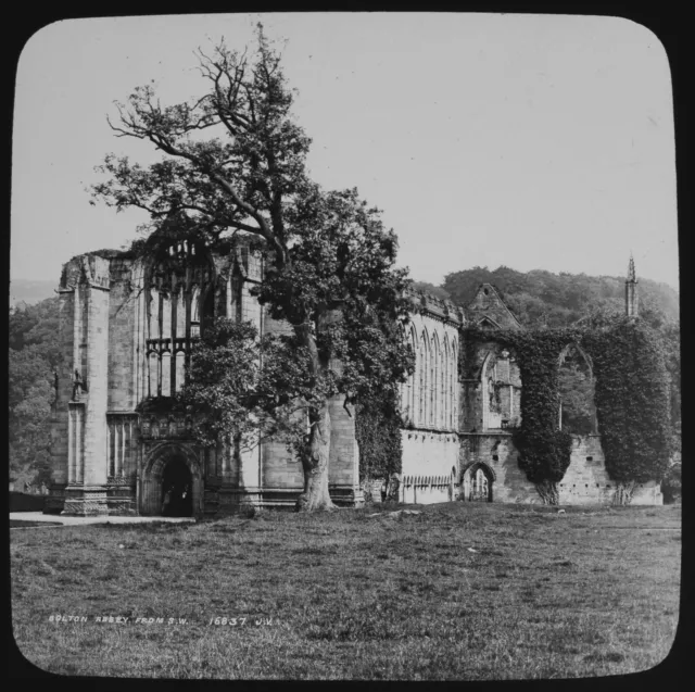 ANTIQUE Magic Lantern Slide BOLTON ABBEY FROM SW C1890 VICTORIAN PHOTO ENGLAND